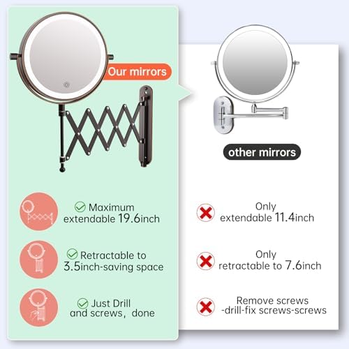 8" Rechargeable Wall Mounted Makeup Mirror Double Sided Magnifying - Image 5
