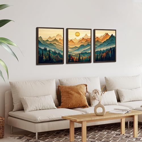Framed Boho Wall Art Set of 3, Boho Wall Decor, Sunrise Mountain Canvas Prints - Image 6