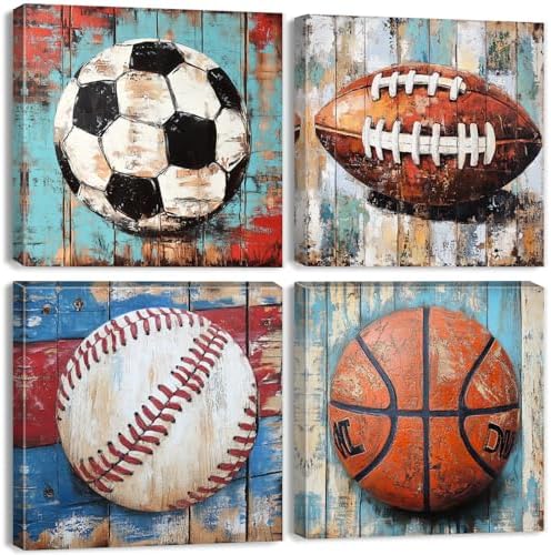 Sports Wall Decor Kids Playroom Art Soccer Basketball Football Baseball Pictures by YOOOAHU