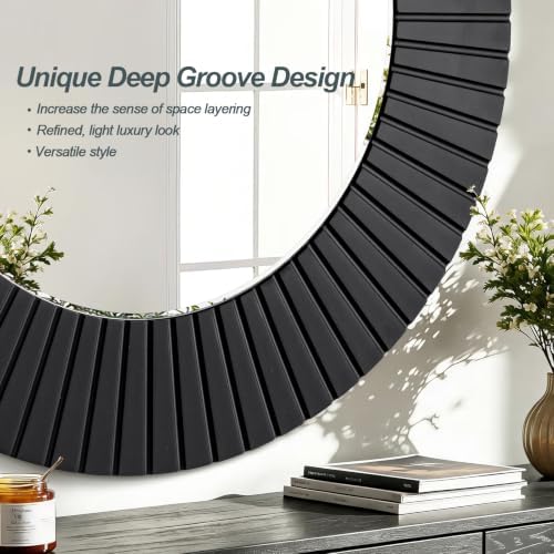 Chende 30'' Black Round Wall Mirror - Image 2