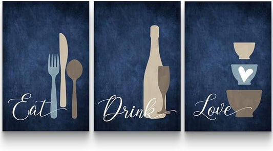 GUBIYU Premium Navy Blue Wall Art Set of 3, Large Dining Room Kitchen Signs by GUBIYU