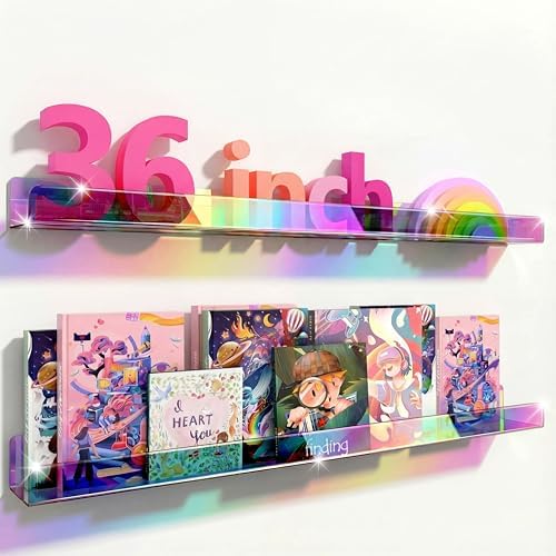2 Pack RORKIM 36 Inch Iridescent Acrylic Floating Shelf, Kids Bookshelf by RORKIM