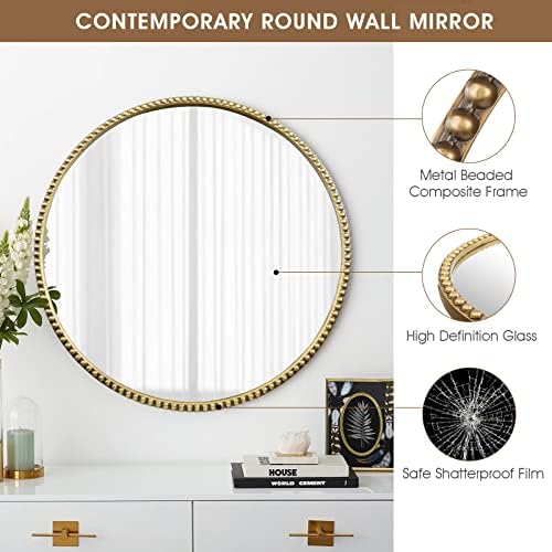 Round Bathroom Wall Mirror, Wall Mounted Large Circle Makeup Mirror - Image 3