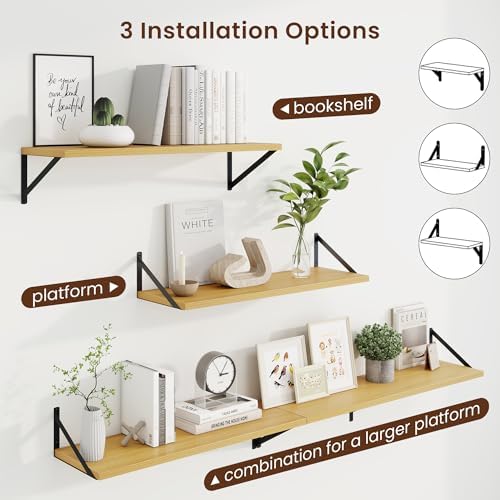 Axeman 30 Inch Floating Shelves, 10 Inch Deep Oak Wall Shelves Set of 2 - Image 4