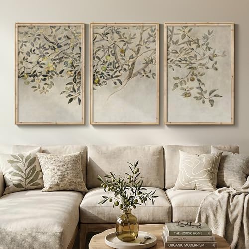 Large Vintage Framed 3 Piece Tree Wall Art by Cuspin