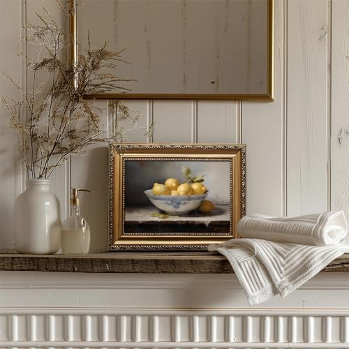 uniro Vintage Gold Framed Wall Art, Vintage Lemons Still Life Canvas Art Prints - Image 2
