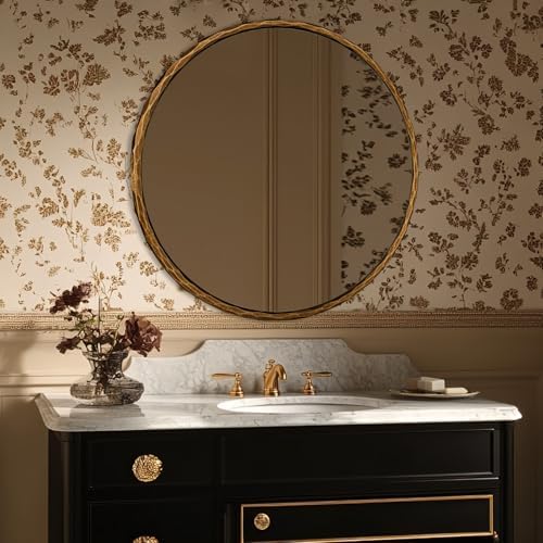 ANDY STAR 30 Inch Hand-Forged Round Gold Mirrors, Hammered Round Bathroom Mirror - Image 3