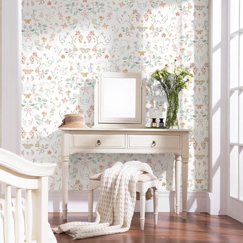 Peel and Stick Wallpaper for Nursery White Cute Bow Leaf Waterproof - Image 4