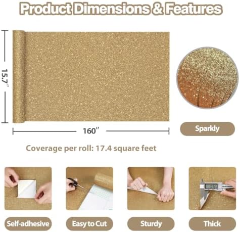 Champagne Glitter Wallpaper Gold Sparkle Contact Paper 15.7"x160" - Image 3