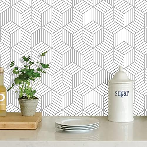 MelunMer White and Silver Peel and Stick Wallpaper Modern 17.7”×393” by MelunMer