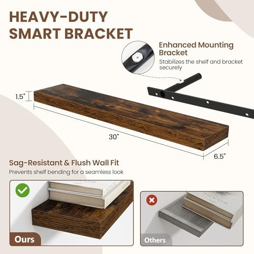 Acovy 30 Inch Floating Shelves for Wall 2 Pack, Wall Mounted Floating Shelf - Image 3