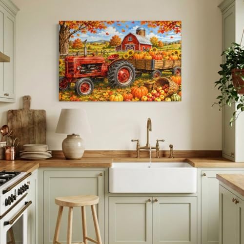 Fall Farmhouse Canvas Wall Art, Made in USA, Harvest Rural Orange Pumpkins Red - Image 4