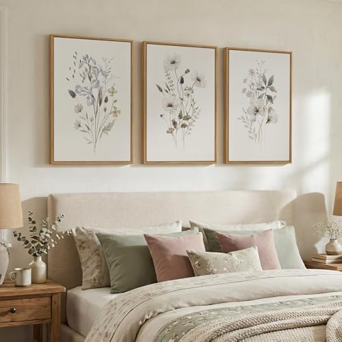 Framed 3 Piece Neutral Floral Botanical Wall Art - Image 4