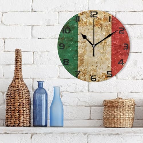 ABLINK Vintage Italian Flag Round Wall Clock, Silent Non Ticking Oil Painting - Image 3