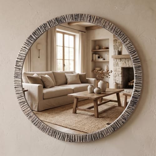 ARTPULSE 30 Inch Vintage Farmhouse Shatterproof Round Wall Mirror by Unknown
