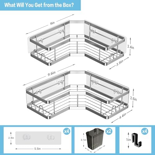 AKTECKE Corner Shower Caddy Bathroom Organizer 2 Pack Adhesive Shelf Decor- No - Image 4