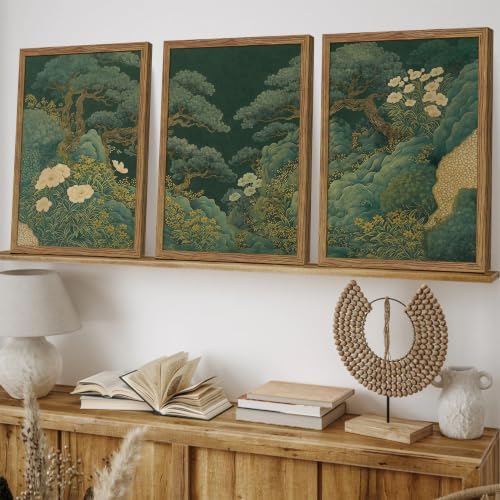 Vintage Pine Wall Art Set of 3, Pine Trees, Flowers and Mountains Print - Image 2