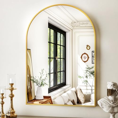 XRAMFY 16"x24" Gold Arched Bathroom Mirror by XRAMFY