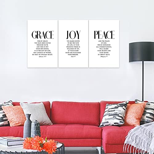 3 Piece Inspirational Wall Art White Motivational Mindset Picture, Quote "Grace - Image 2