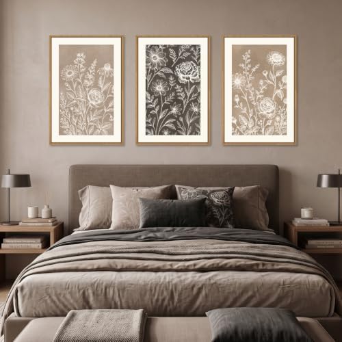 Aryroi Neutral Boho Flower Botanical Framed Canvas Wall Art Set-16"x24"x3 - Image 4