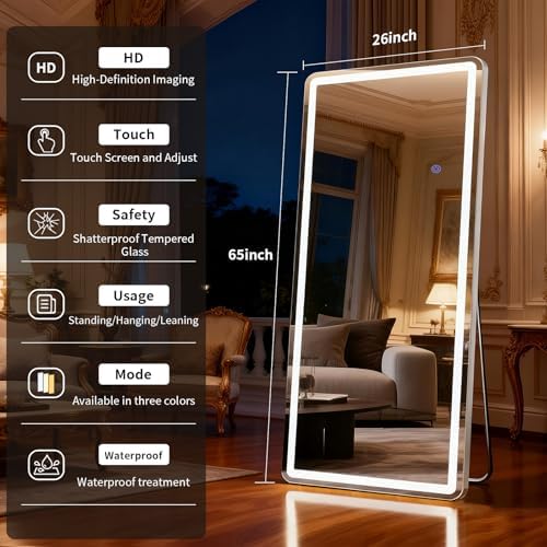 Large Led Mirror Full Length 26x 65Inch Tempered Glass - Image 6