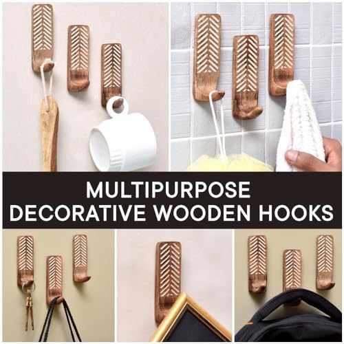 Indian Shelf 3 Boho Wood Adhesive Wall Hooks Peel Stick - Image 6