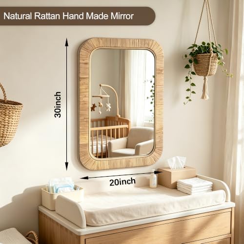 Decorative Rattan Wall Mirror, Boho Bathroom Modern Makeup, Rustic Wall Bohemia - Image 7