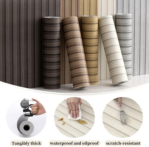 Beige Peel and Stick Slat Wall Panels, Wood Grain Paneling 118"x15.75" - Image 6