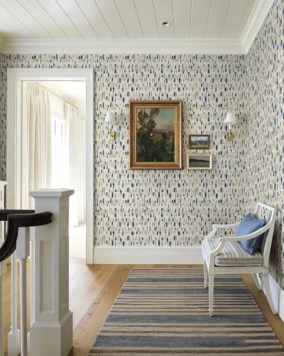 Safiyya Blue and White Peel and Stick Wallpaper 17.3in x197in Blue Dots - Image 3