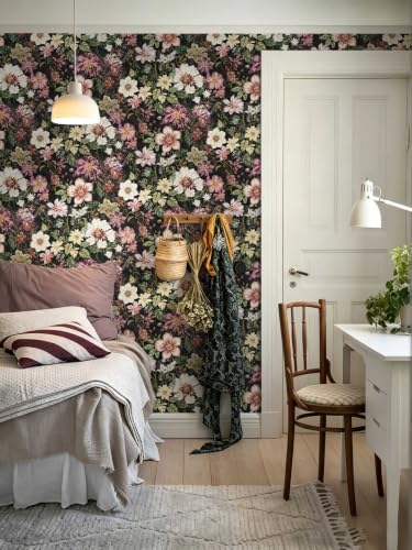 Vintage Peel and Stick Wallpaper Floral Contact Paper Subtle Shimmer Black - Image 2