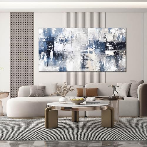 Prepeyssee White and Blue Abstract Canvas Wall Art - Image 3