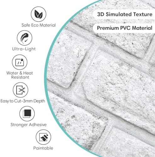 Commomy 3D Faux Brick Wall Panels Grey Spots White 11.8" x 11.8" - Image 3