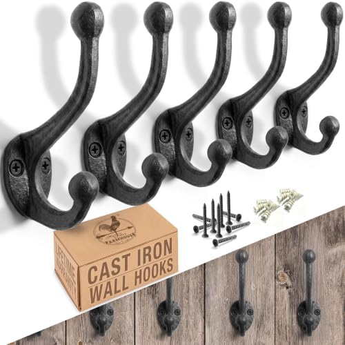 Rustic Cast Iron Coat Hooks Wall Mounted Farmhouse Decorative Wall Hooks by MyFancyFarmhouse
