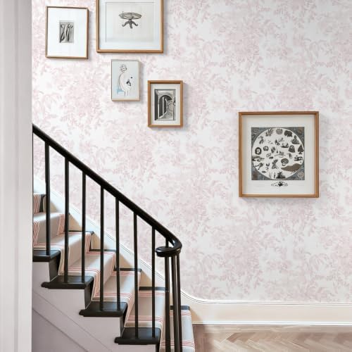 Heroad Pink Peel and Stick Wallpaper Toile Floral Contact Paper Boho Leaf - Image 4
