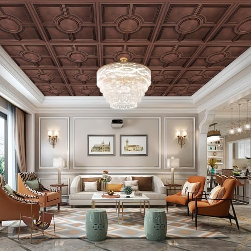 STICKGOO PVC Ceiling Tiles, Antique Copper Decorative Drop Ceiling Tiles 24 x - Image 2