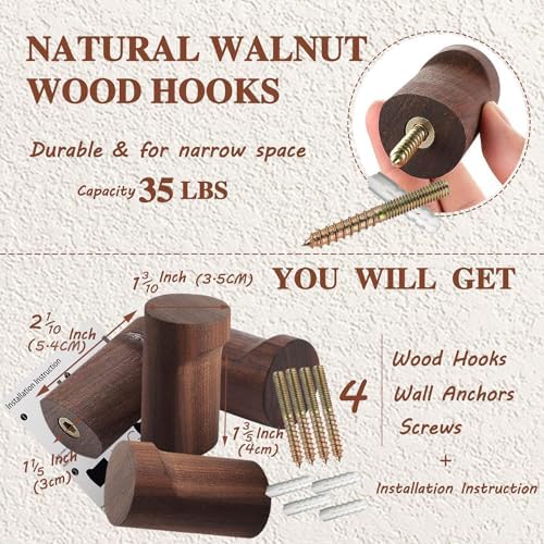 Decorative Wooden Wall Hooks and Small Cute Black Rustic Hooks Heavy Duty - Image 3