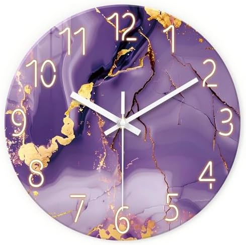 Purple Marble Glass Wall Clock 14 Inch by RONGKEJIAJU