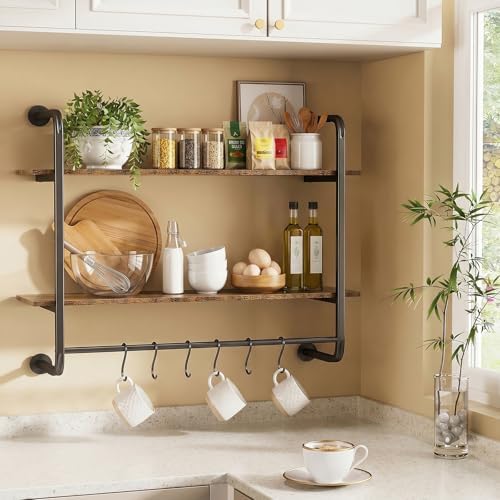 2 Tier Industrial Pipe Floating Shelf, 31.5" Kitchen Wall Shelves - Image 4