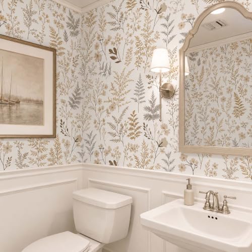 Beige Botanical Floral Peel and Stick Wallpaper 17.7"x70.8" - Image 3
