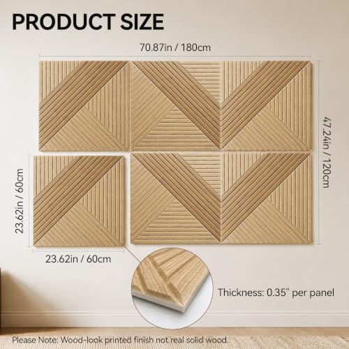 PIWA Decorative Acoustic Panels, 6 Pack Oak Sound Absorbing Wall Art - Image 2