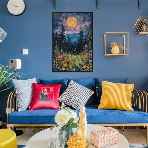 Yuaruo Vintage Full Moon Above The Wildflowers Canvas Wall Art, Mystical - Image 5