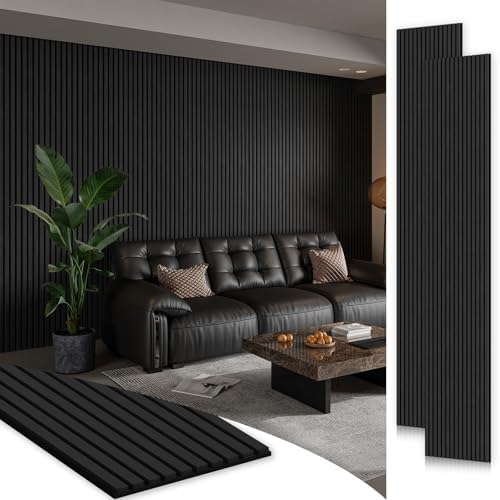 SMARTSTANDARD 2 Pack 105.9" x 12.6" Wood Slat Wall Panels, Matte Black by SMARTSTANDARD