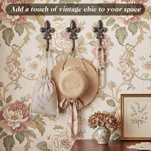 Hicarer 3 Pcs Fleur De Lis Wall Hooks Cast Iron Hangers - Image 5