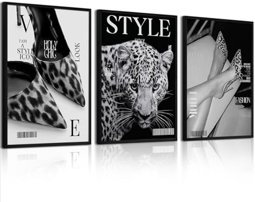 Black Leopard Wall Art Y2k Cheetah Canvas Wall Decor Fashion Trendy Posters by Youillne