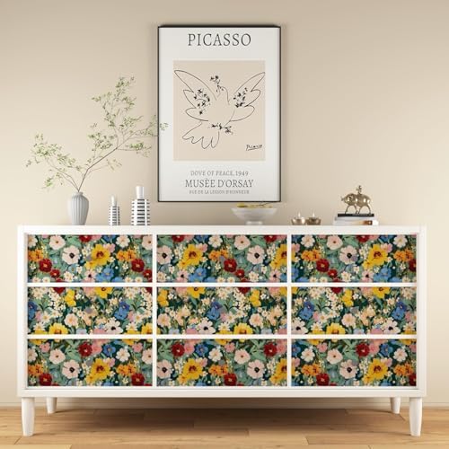 BOKEBEVE Floral Wallpaper Peel and Stick Boho Green Yellow 17.5 x 393.5In - Image 5