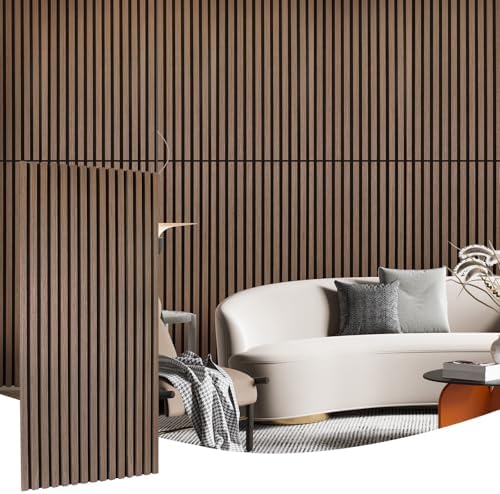 Yun-aeon Walnut 4 Pack Wood Slat Acoustic Panels 47.2 x 23.6 Inch 3D Fluted by YUN-aeonPeelandStickWall