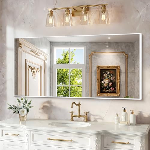 BONEWEI White Bathroom Mirror, 24x48 inch Wall Mirror by BONEWEI