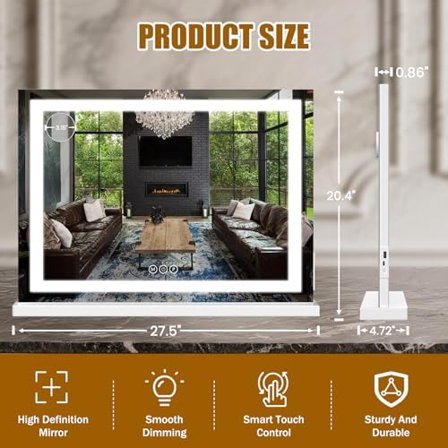 Vanity Mirror with Lights 28"x20", LED Makeup Mirror, 3 Color Lighting Modes - Image 2