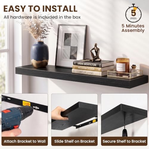Acovy 32x8in Floating Shelves 2 Pack, Wall Mount Display Shelf - Image 5