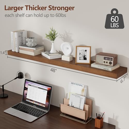 fuqing 48 Inch Floating Shelves 6.7'' Deep Dark Wood Wall Shelves Set of 2 - Image 3